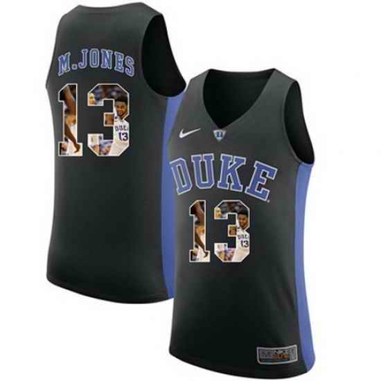 Duke Blue Devils 13 Matt Jones Black With Portrait Print College Basketball Jersey2